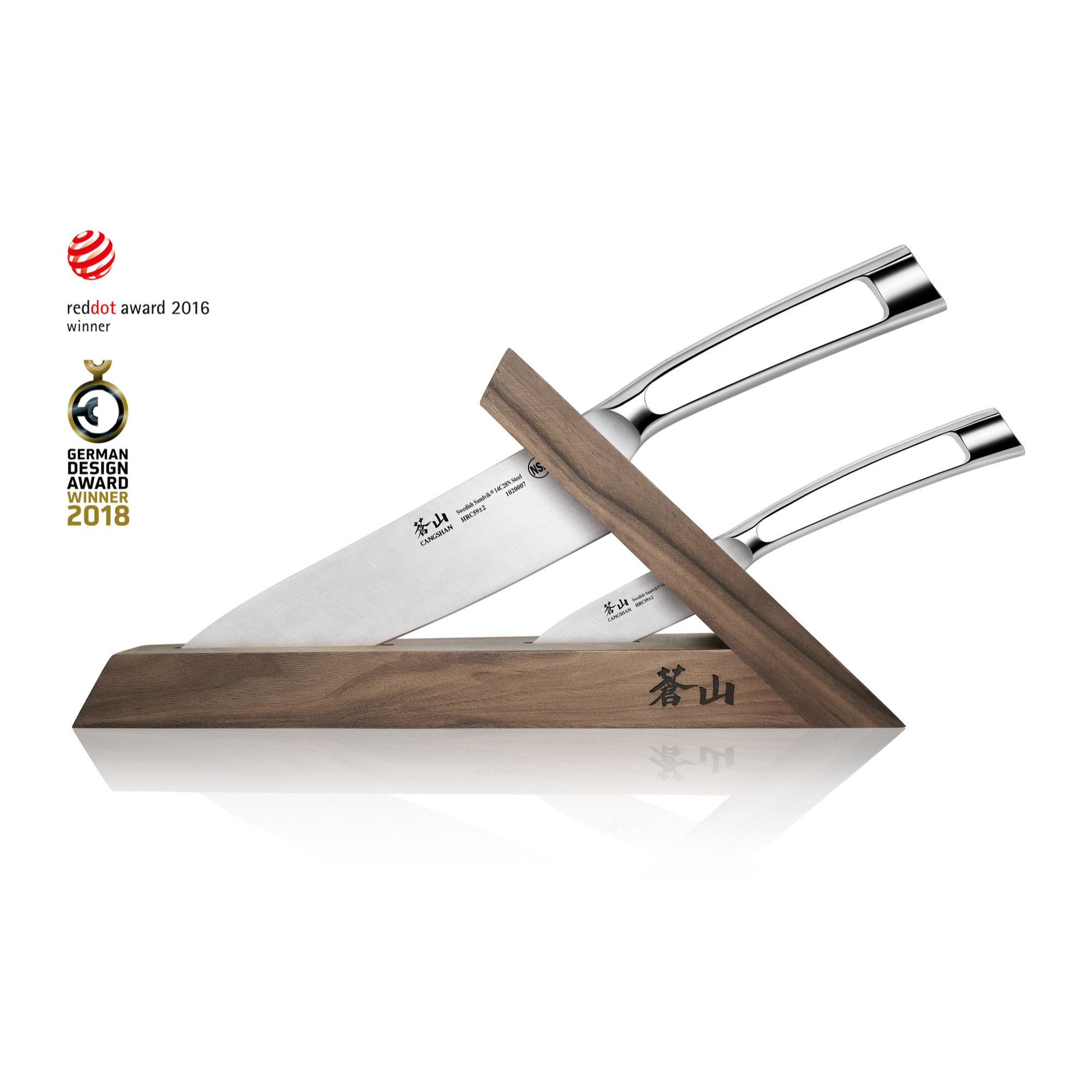 TN1 Series 3-Piece TAI Knife Block Set, Forged Swedish 14C28N Steel, Walnut Block, 1021264