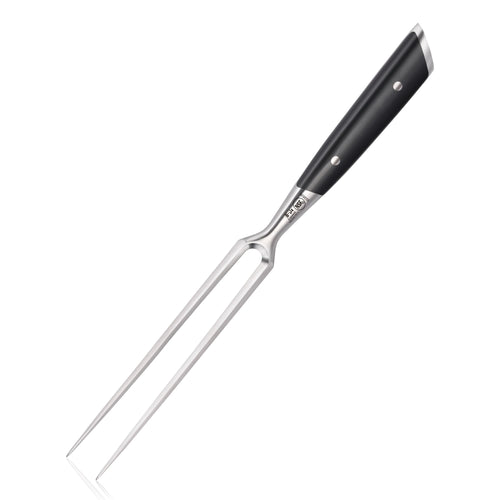 6-inch carving fork with two long metal prongs and a black ergonomic handle with rivets.