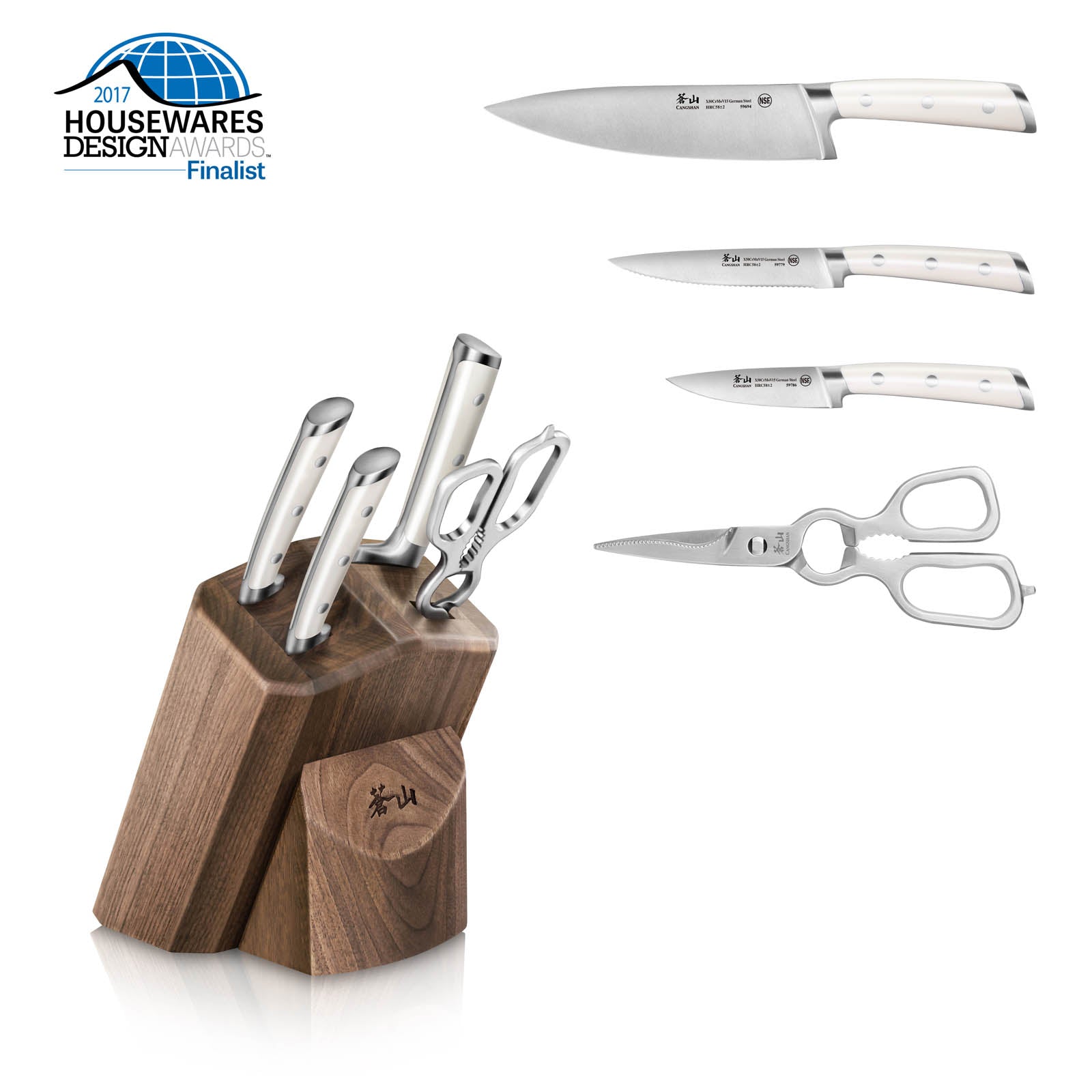 S1 Series 5-Piece Starter Knife Block Set, Forged German Steel, Walnut Block, 1022568
