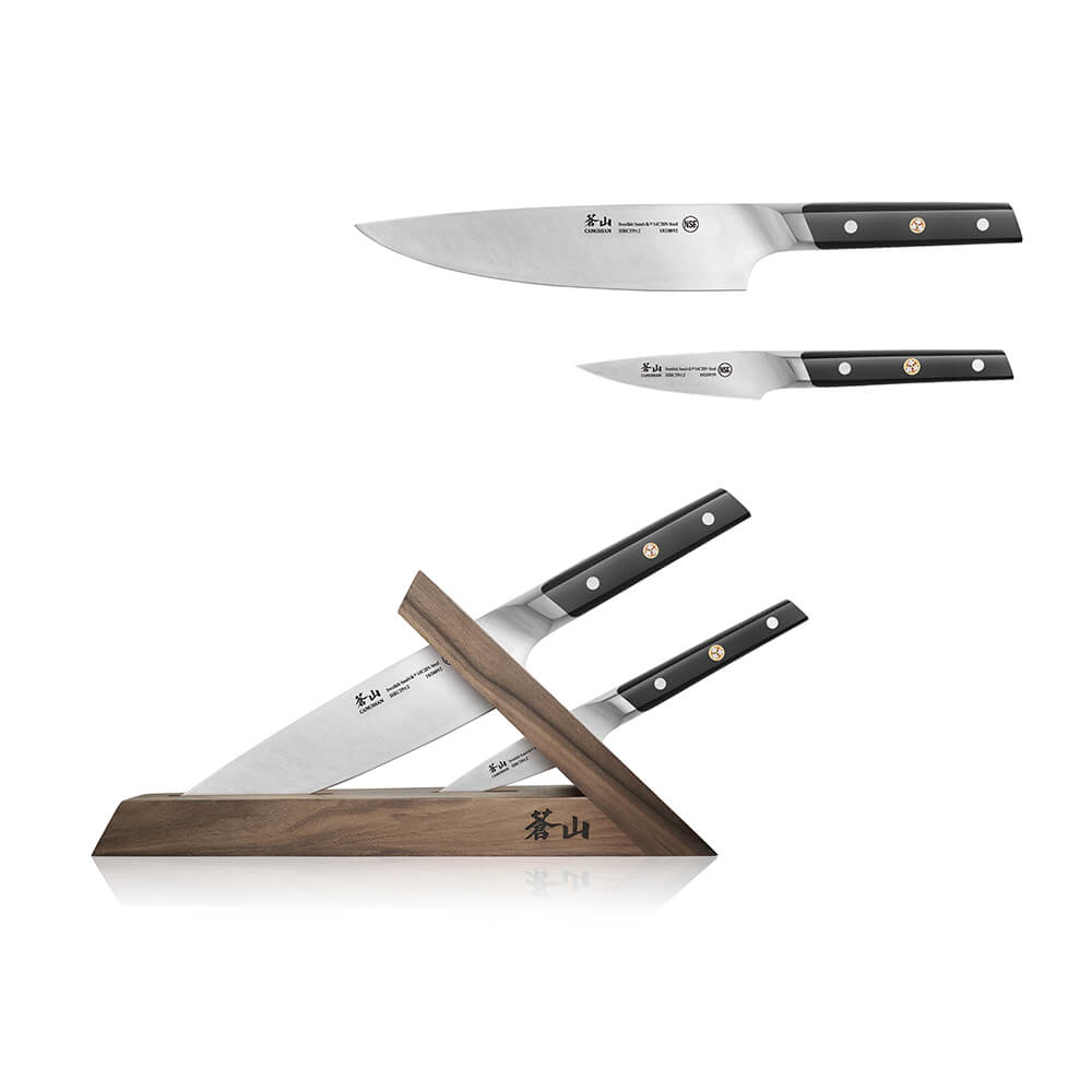 
                  
                    Load image into Gallery viewer, Cangshan TC Series 1021202 Swedish 14C28N Steel Forged 3-Piece Knife Block Set, Walnut
                  
                