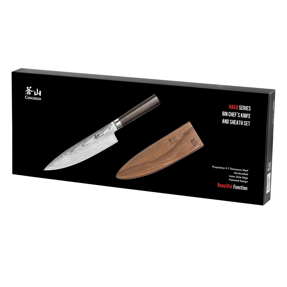
                  
                    Cargar imagen en el visor de la galería, HAKU Series 8-Inch Chef&amp;#39;s Knife with Sheath, Forged X-7 Damascus Steel, 501028
                  
                