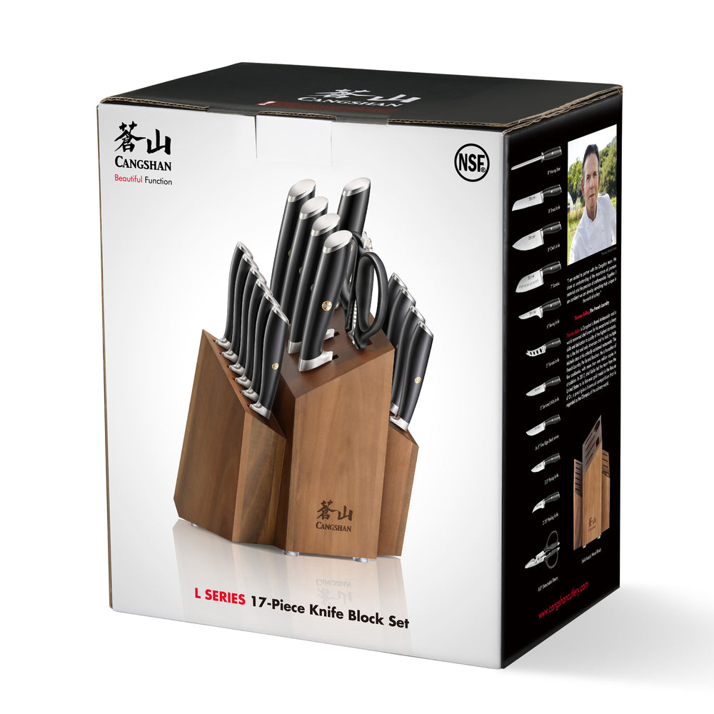 
                  
                    Load image into Gallery viewer, L Series 17-Piece SHAN Knife Block Set, Forged German Steel, Black, 1026788
                  
                
