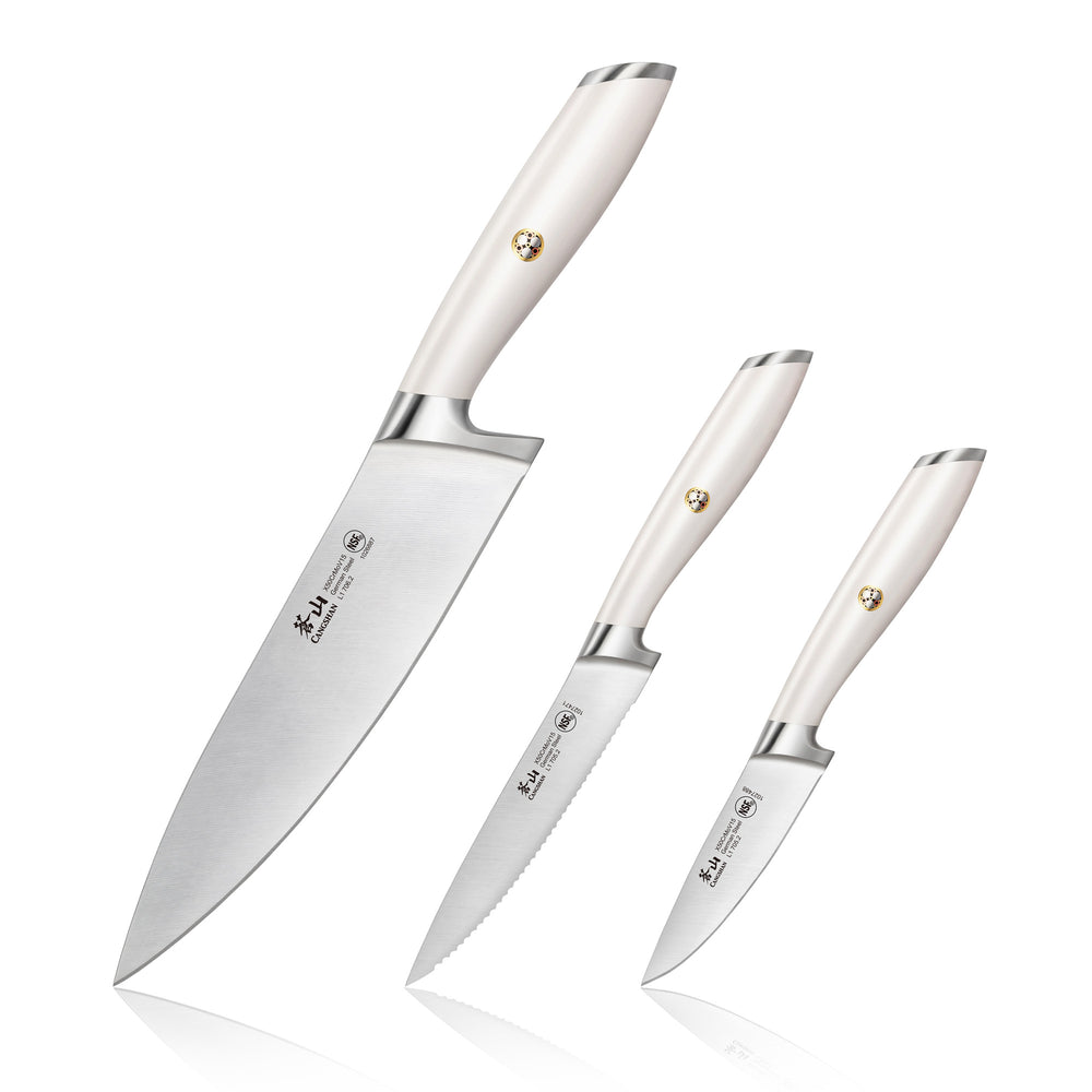
                  
                    Load image into Gallery viewer, Cangshan L1 Series 1026924 German Steel Forged 3-Piece Starter Knife Set, White
                  
                