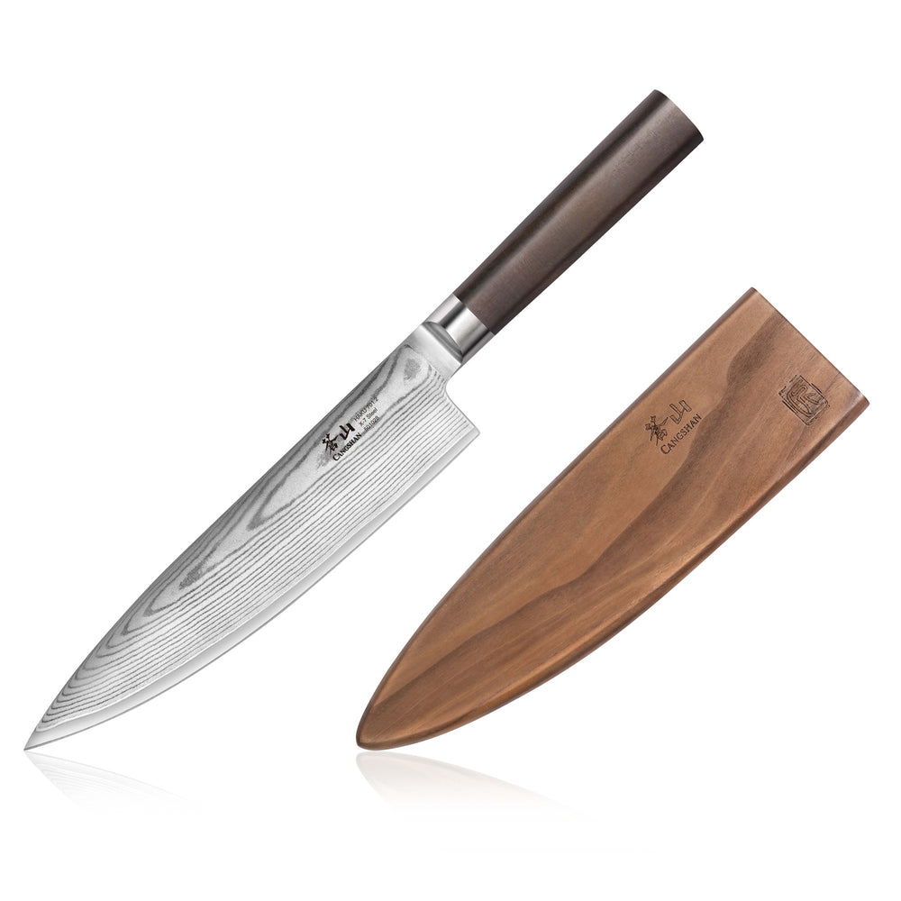 
                  
                    Cargar imagen en el visor de la galería, HAKU Series 8-Inch Chef&amp;#39;s Knife with Sheath, Forged X-7 Damascus Steel, 501028
                  
                