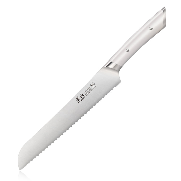 8-inch serrated bread knife with a full metal handle and forged German steel blade.