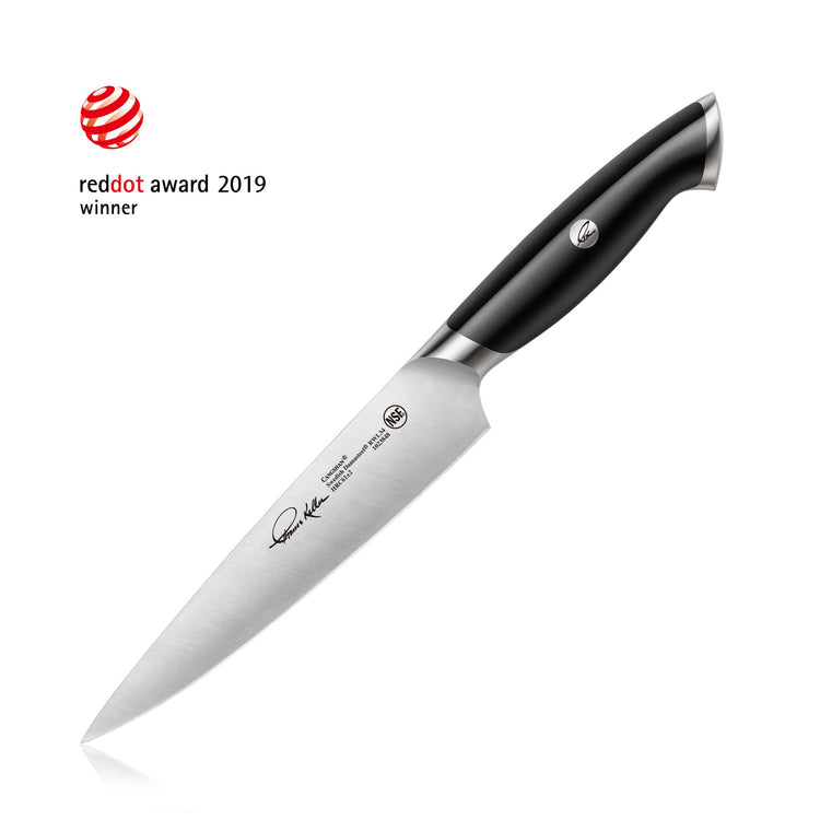 7-inch utility knife with black ergonomic handle and stainless steel blade, Red Dot Award 2019 winner.