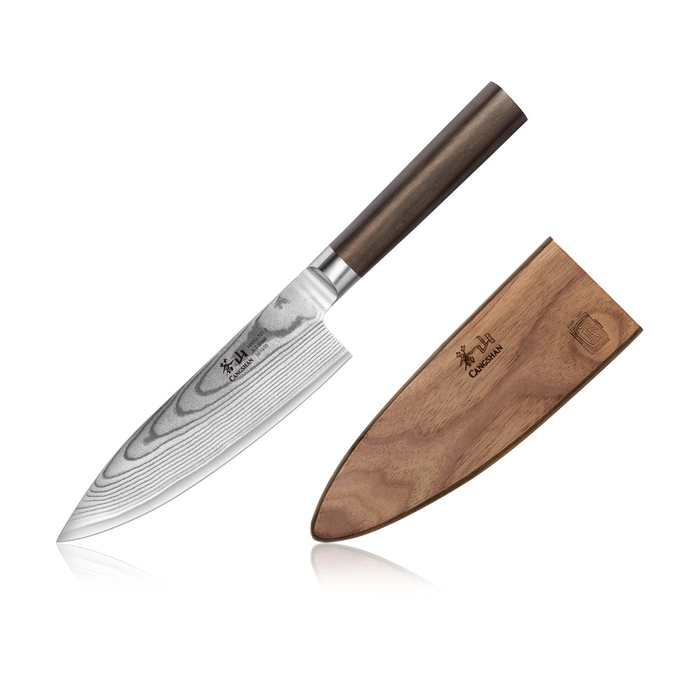 
                  
                    Cargar imagen en el visor de la galería, HAKU Series 6-Inch Chef&amp;#39;s Knife with Sheath, Forged X-7 Damascus Steel, 501035
                  
                