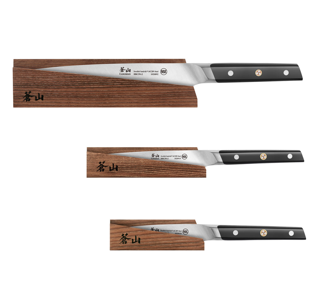
                  
                    Load image into Gallery viewer, TC Series 3-Piece Starter Knife Set with Ash Wood Sheaths, Forged Swedish 14C28N Steel, 1021196
                  
                