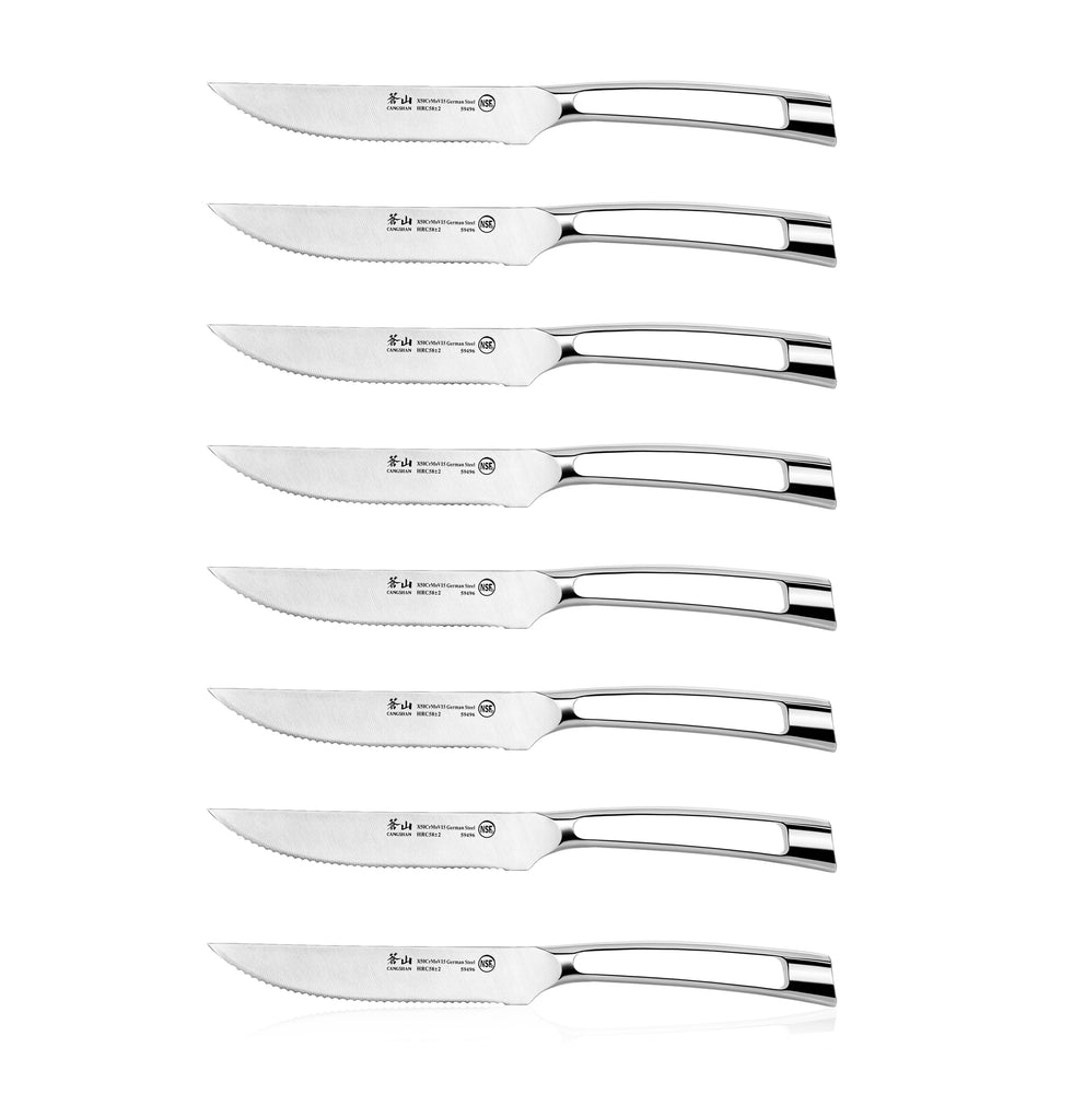 
                  
                    Load image into Gallery viewer, N1 Series 8-Piece 5-Inch Steak Knife Set with Solid Acacia Wood Block, Forged German Steel, 59496
                  
                