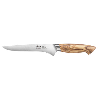 
                    
                      6-inch boning knife with a stainless steel blade and a smooth olivewood handle.
                    
                  