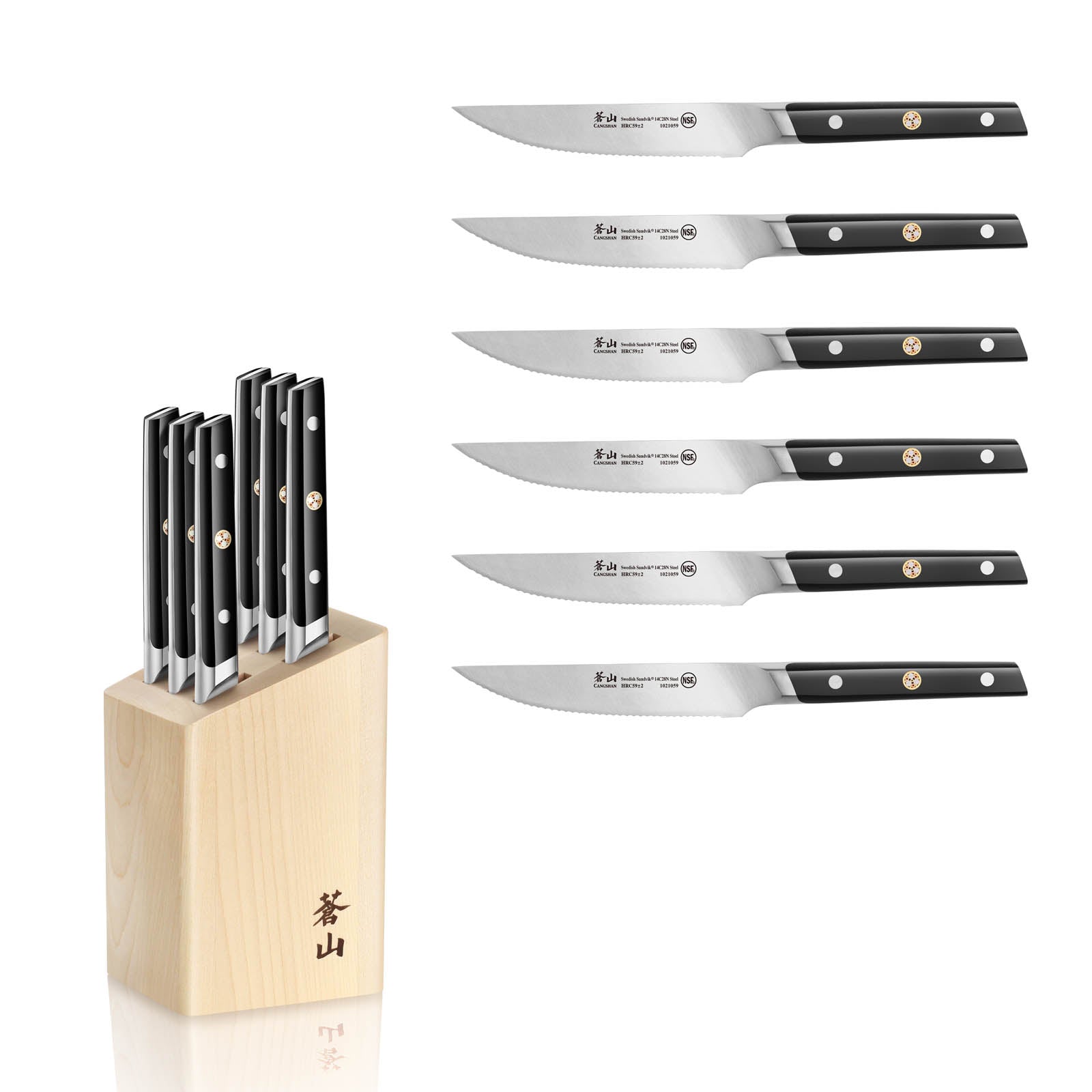 TC Series 6-Piece Steak Knife Block Set, Forged Swedish 14C28N Steel