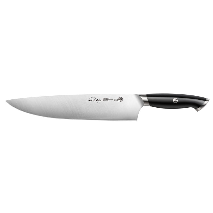 10-inch chef's knife with a stainless steel blade and black ergonomic handle from the Thomas Keller Signature Collection.