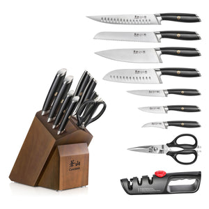 
                  
                    Load image into Gallery viewer, L Series 10-Piece Knife Block Set, Forged German Steel, Black, 1027440
                  
                
