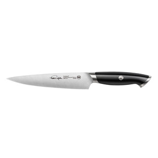 
                    
                      7-inch utility knife with polished stainless steel blade and black ergonomic handle from Thomas Keller collection.
                    
                  