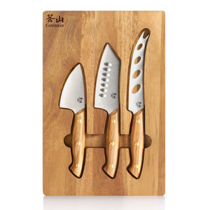 
                  
                    Load image into Gallery viewer, Cangshan 1027327 3-Piece Olive Wood Cheese Knife Set with Acacia Cheese Board
                  
                