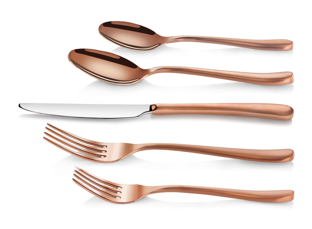 
                  
                    Load image into Gallery viewer, Rain II Series 20-Piece Forged Antique Copper Finish Flatware Set, Stainless Steel 18/10, 1027020
                  
                