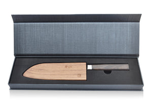 
                  
                    Load image into Gallery viewer, J Series 7-Inch Santoku Knife with Walnut Sheath, Forged X-7 Damascus Steel, 1020069
                  
                