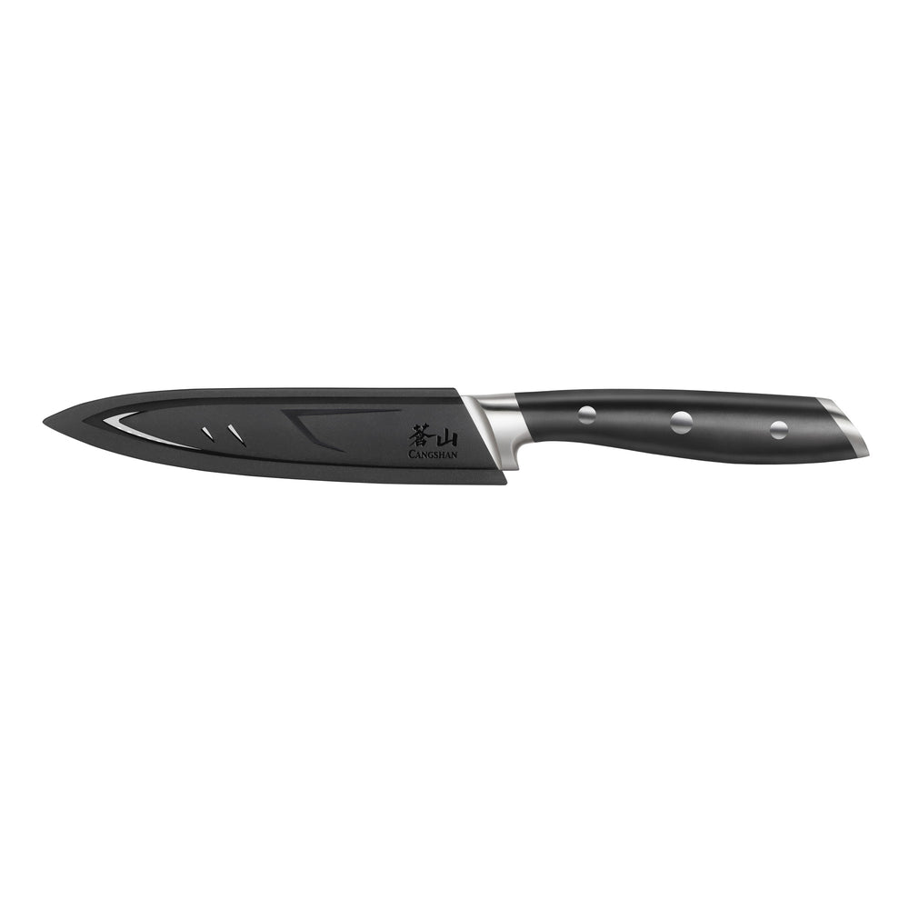 
                  
                    Cargar imagen en el visor de la galería, ALPS Series 5-Inch Serrated Utility Knife with Sheath, Forged German Steel, Black, 502759
                  
                
