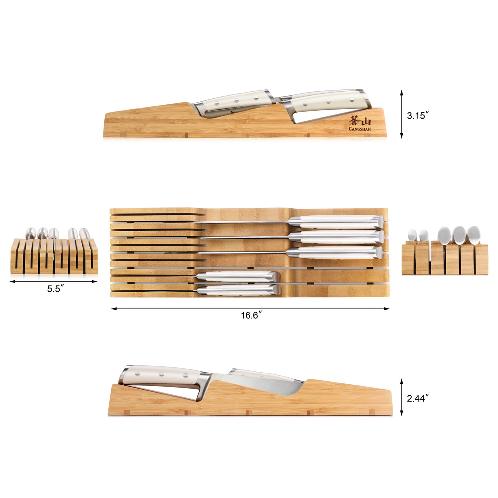
                  
                    Load image into Gallery viewer, Cangshan S1 Series 1023022 German Steel Forged 5-Piece Knife Set with Bamboo in Drawer Knife Block
                  
                