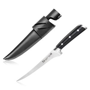 
                  
                    Load image into Gallery viewer, TS Series 7-Inch Fillet Knife with Leather Sheath, Forged Swedish 14C28N Steel, 1020458
                  
                