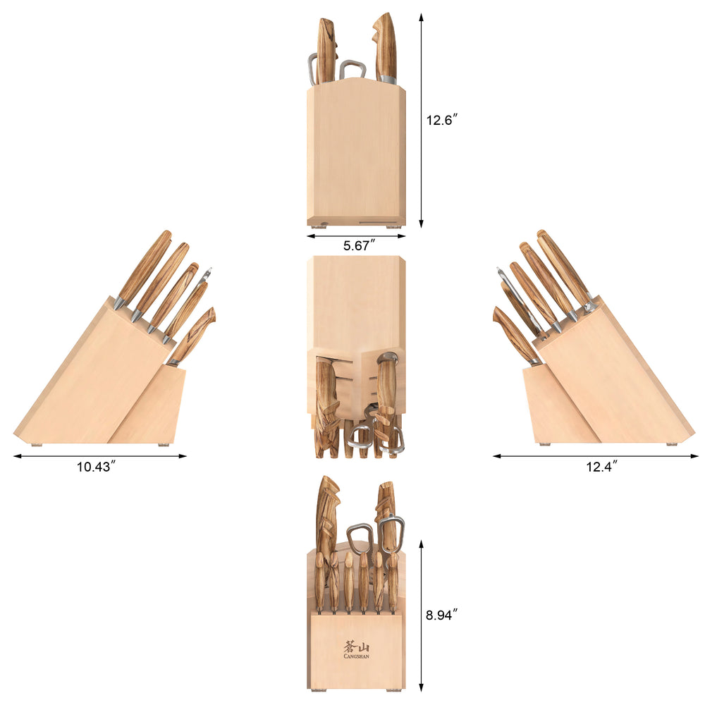 
                  
                    Load image into Gallery viewer, Cangshan OLIV Series 501691 Swedish 14C28N Steel Forged 15-Piece Knife Block Set, Maple
                  
                