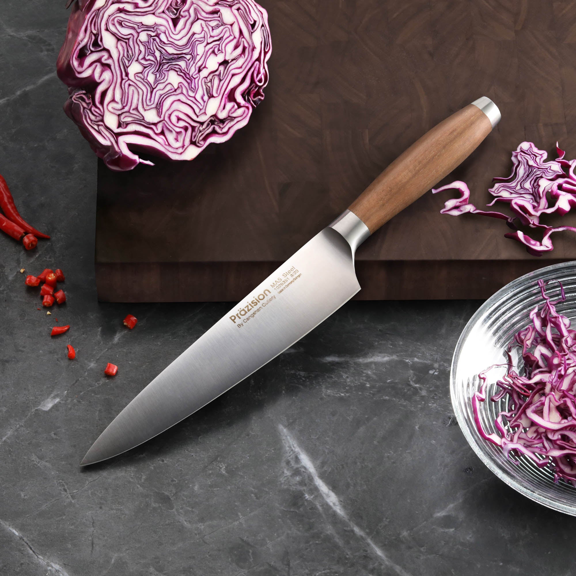 Prazision Series 8-Inch Chef's Knife, German MA5 Steel, Dark Walnut Handle, 1026351