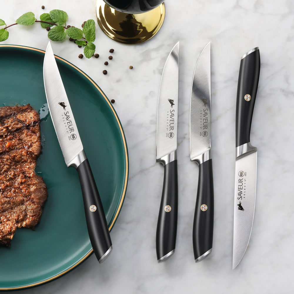 
                  
                    Load image into Gallery viewer, Saveur Selects 4-Piece Fine Edge Steak Knife Set, Forged German Steel, 1026269
                  
                