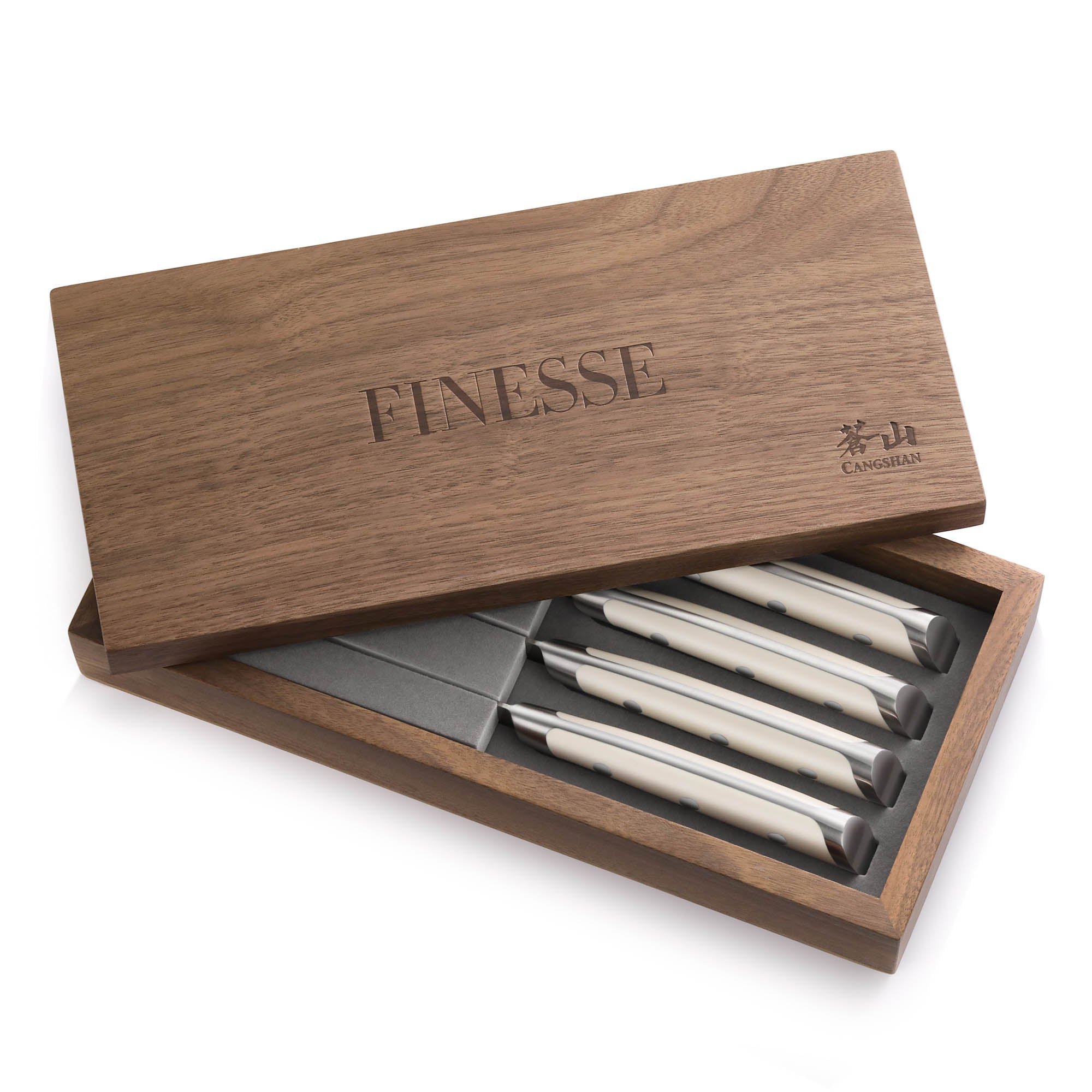 S1 Series 4-Piece Forged Straight Edge Steak Knife, Walnut Box, White, 1024159