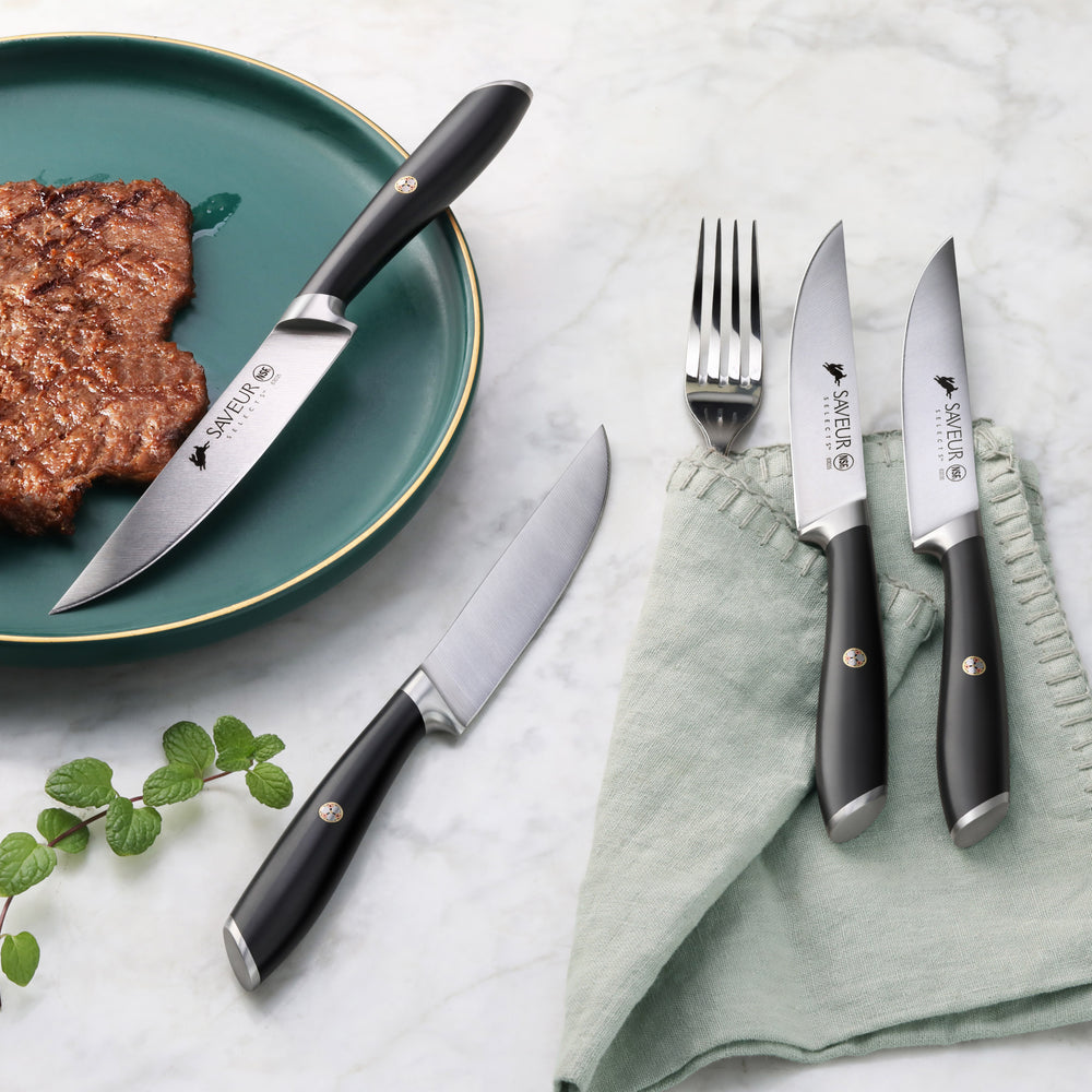 
                  
                    Cargar imagen en el visor de la galería, Saveur Selects 4-Piece Fine Edge Steak Knife Set, Forged German Steel, 1026269
                  
                