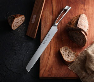 
                  
                    Load image into Gallery viewer, TN1 Series 10.25-Inch Bread Knife with Wood Sheath, Forged Swedish 14C28N Steel, 1021721
                  
                