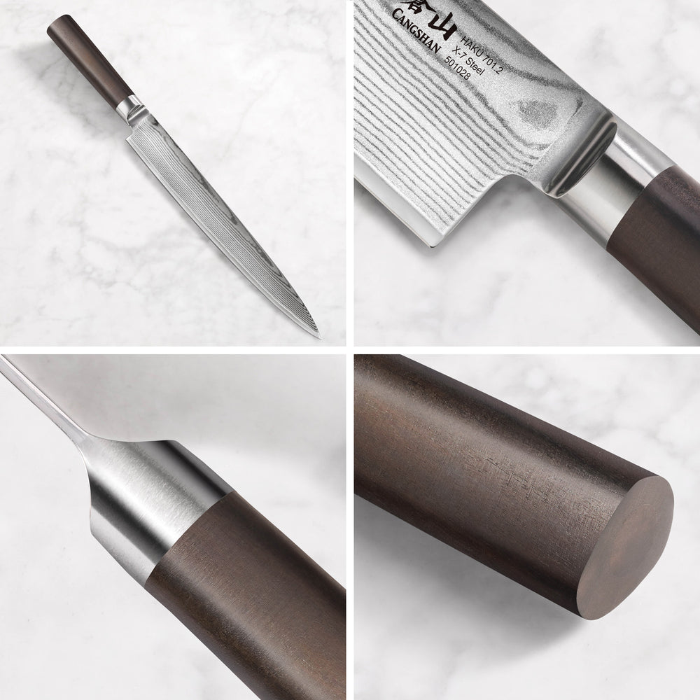 
                  
                    Cargar imagen en el visor de la galería, HAKU Series 10-Inch Sashimi Knife with Sheath, Forged X-7 Damascus Steel, 501110
                  
                