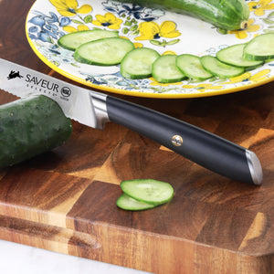 
                  
                    Load image into Gallery viewer, Saveur Selects 5-Inch Serrated Utility Knife, Forged German Steel, 1026238
                  
                