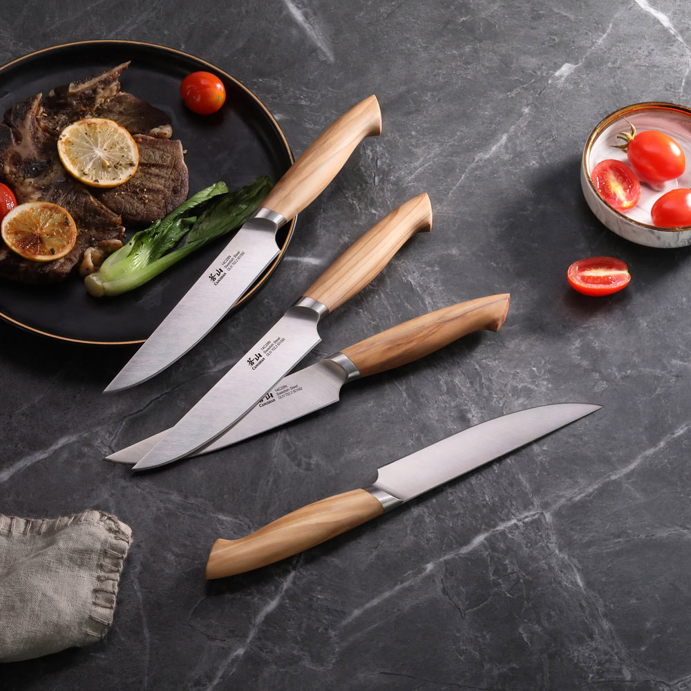 
                  
                    Load image into Gallery viewer, OLIV Series 4-Piece Fine-Edge Steak Knife Set, Forged Swedish 14C28N Steel, 501653
                  
                
