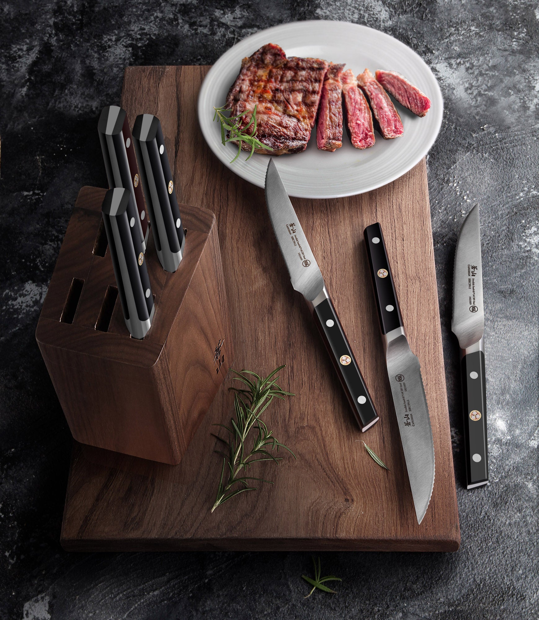 TC Series 6-Piece Steak Knife Block Set, Forged Swedish 14C28N Steel