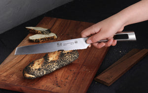 
                  
                    Load image into Gallery viewer, TN1 Series 8-Inch Bread Knife with Ash Wood Sheath, Forged Swedish 14C28N Steel, 1021745
                  
                