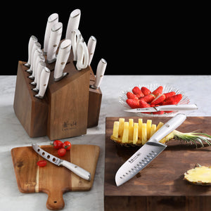 
                  
                    Load image into Gallery viewer, L1 Series 17-Piece SHAN Knife Block Set, White, Forged German Steel, 1026856
                  
                