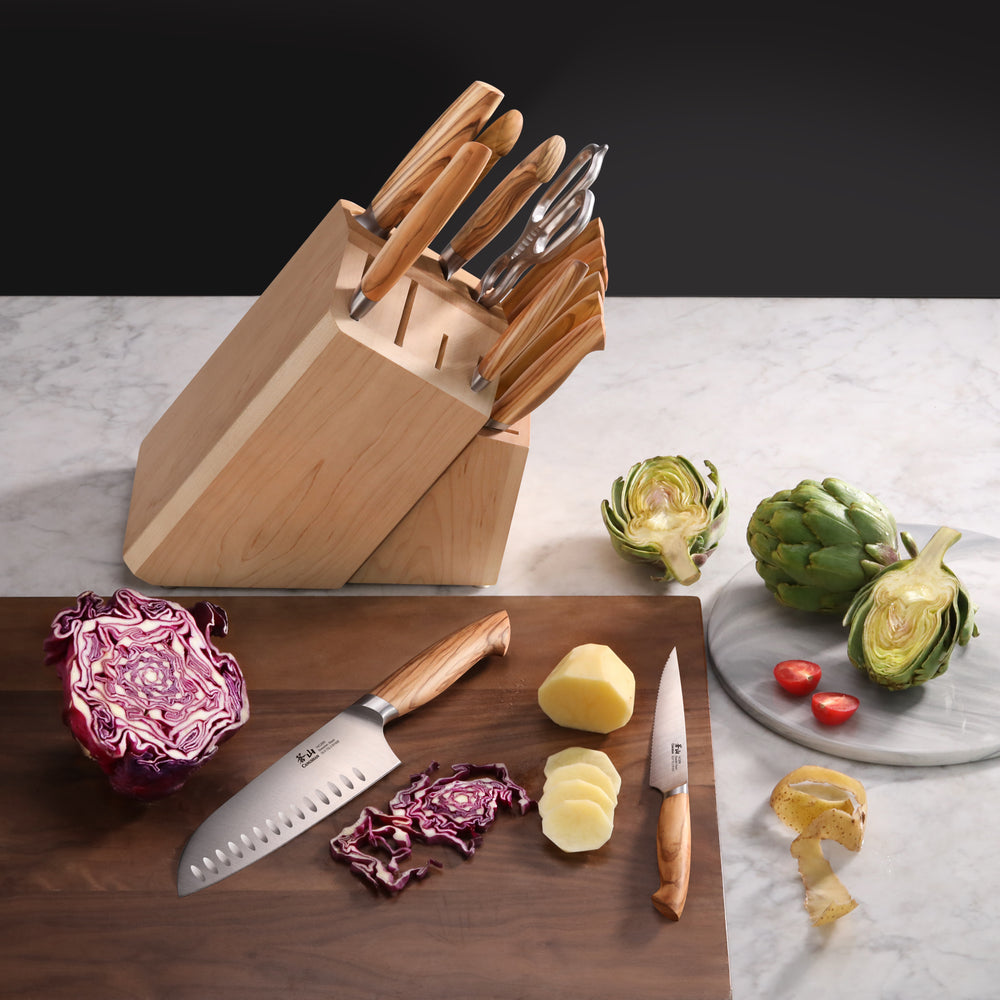 
                  
                    Load image into Gallery viewer, Cangshan OLIV Series 501691 Swedish 14C28N Steel Forged 15-Piece Knife Block Set, Maple
                  
                