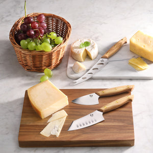 
                  
                    Load image into Gallery viewer, 3-Piece Olive Wood Cheese Knife Set with Acacia Cheese Board, 1027327
                  
                