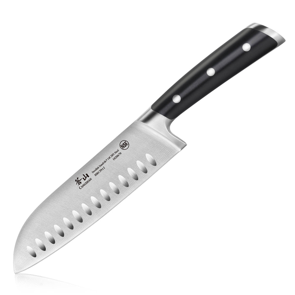 
                  
                    Load image into Gallery viewer, TS Series 7-Inch Santoku Knife with Wood Sheath, Forged Swedish 14C28N Steel, 1020687
                  
                