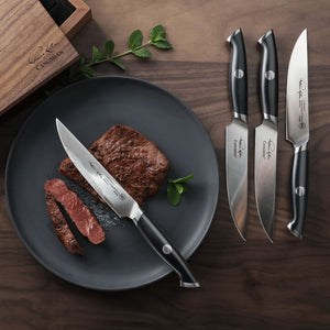 
                  
                    Load image into Gallery viewer, TKSC 4-Piece 5-Inch Steak Knife Set, Forged Swedish Powder Steel, Thomas Keller Signature Collection, Black, 1023893
                  
                