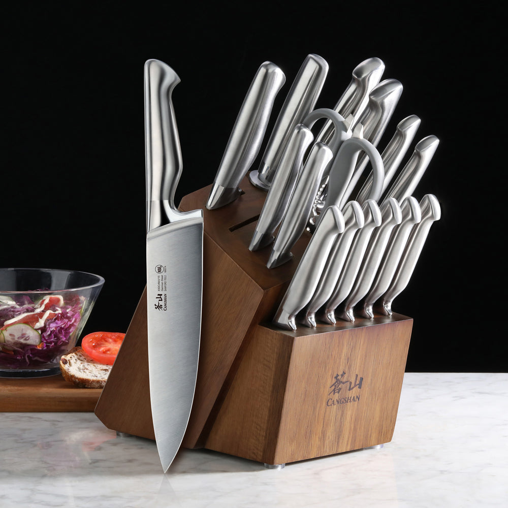 
                  
                    Load image into Gallery viewer, SANFORD Series 17-Piece Knife Block Set, Forged German Steel, Acacia Block, 1027051
                  
                