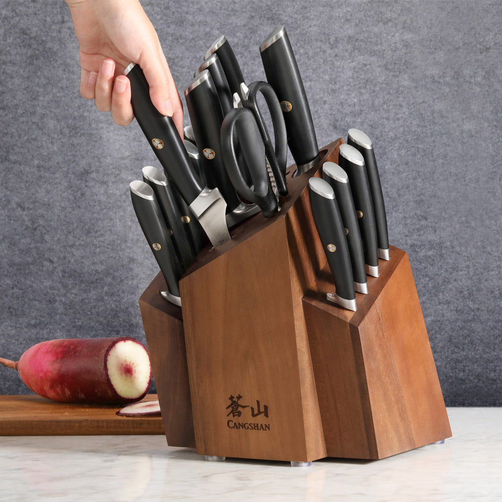 
                  
                    Load image into Gallery viewer, Cangshan L Series 1026788 German Steel Forged 17-Piece SHAN Knife Block Set, Black
                  
                