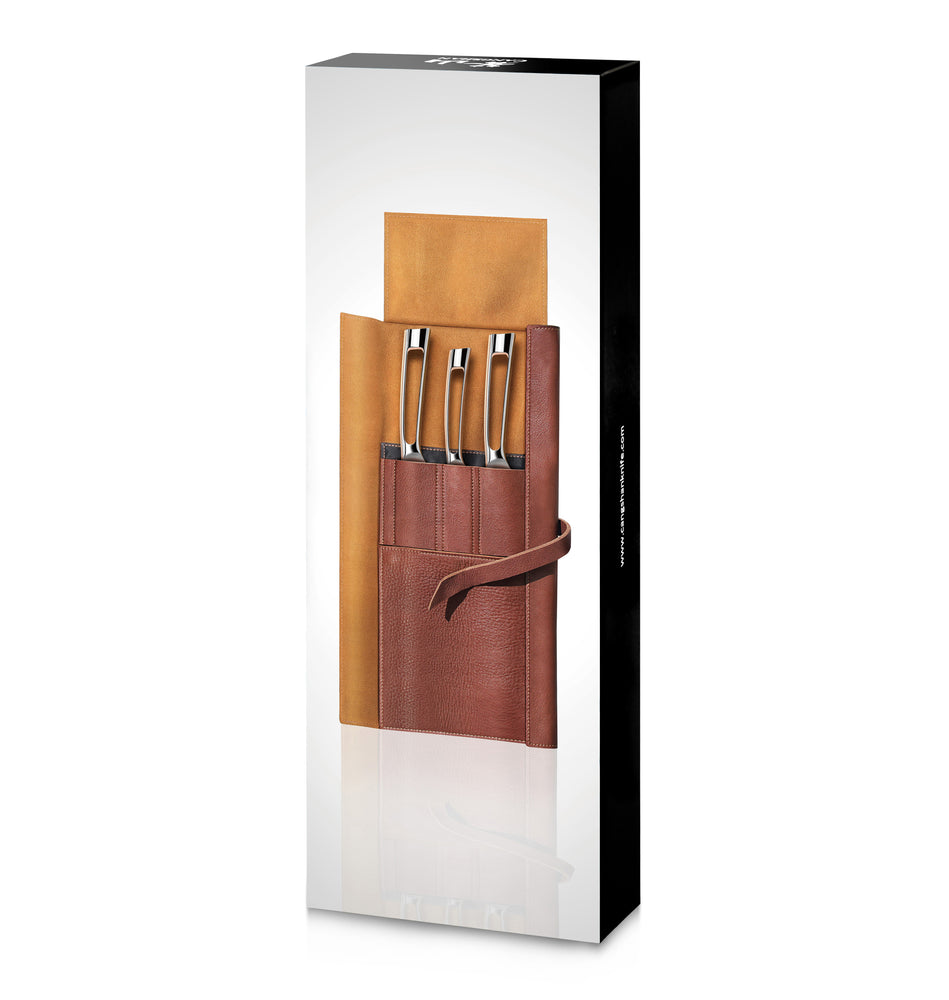 
                  
                    Load image into Gallery viewer, N1 Series 4-Piece Leather Roll Knife Set, Silver, Forged German Steel
                  
                