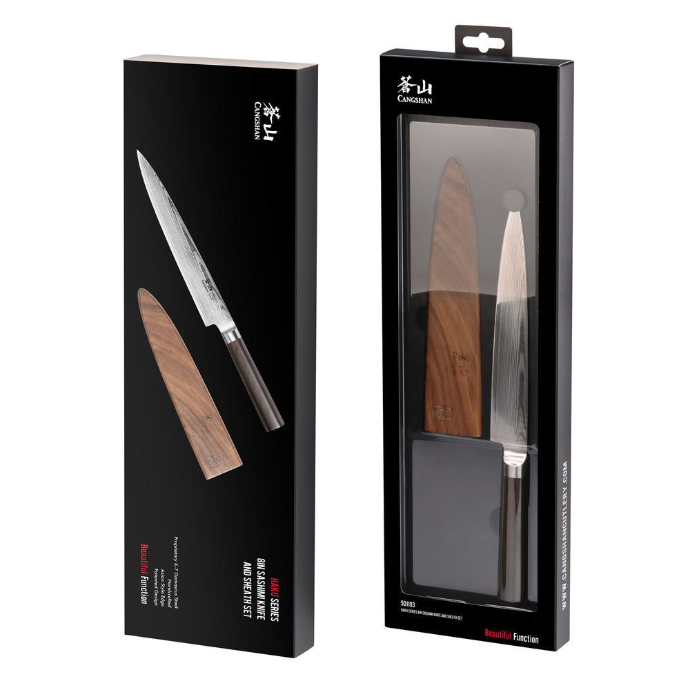 
                  
                    Cargar imagen en el visor de la galería, HAKU Series 8-Inch Sashimi Knife with Sheath, Forged X-7 Damascus Steel, 501103
                  
                