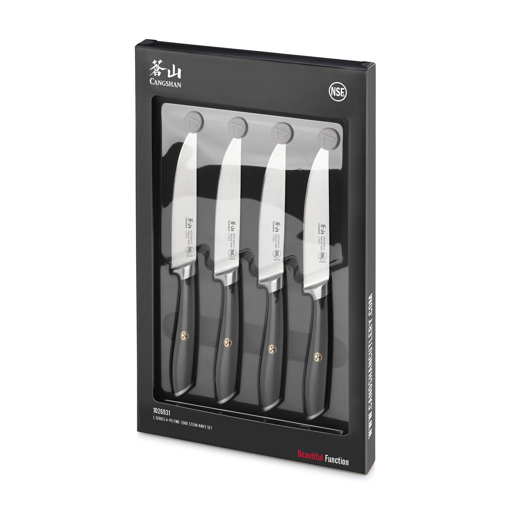 L Series 4-Piece Fine-Edge Steak Knife Set, Forged German Steel, Black, 1026931