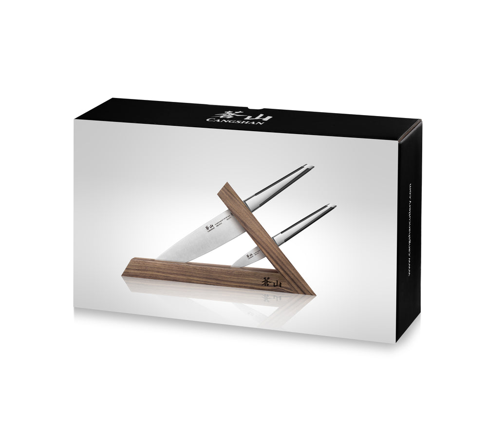 
                  
                    Load image into Gallery viewer, TX Series 3-Piece TAI Knife Block Set, Swedish 14C28N Steel, Walnut Block, 1021295
                  
                