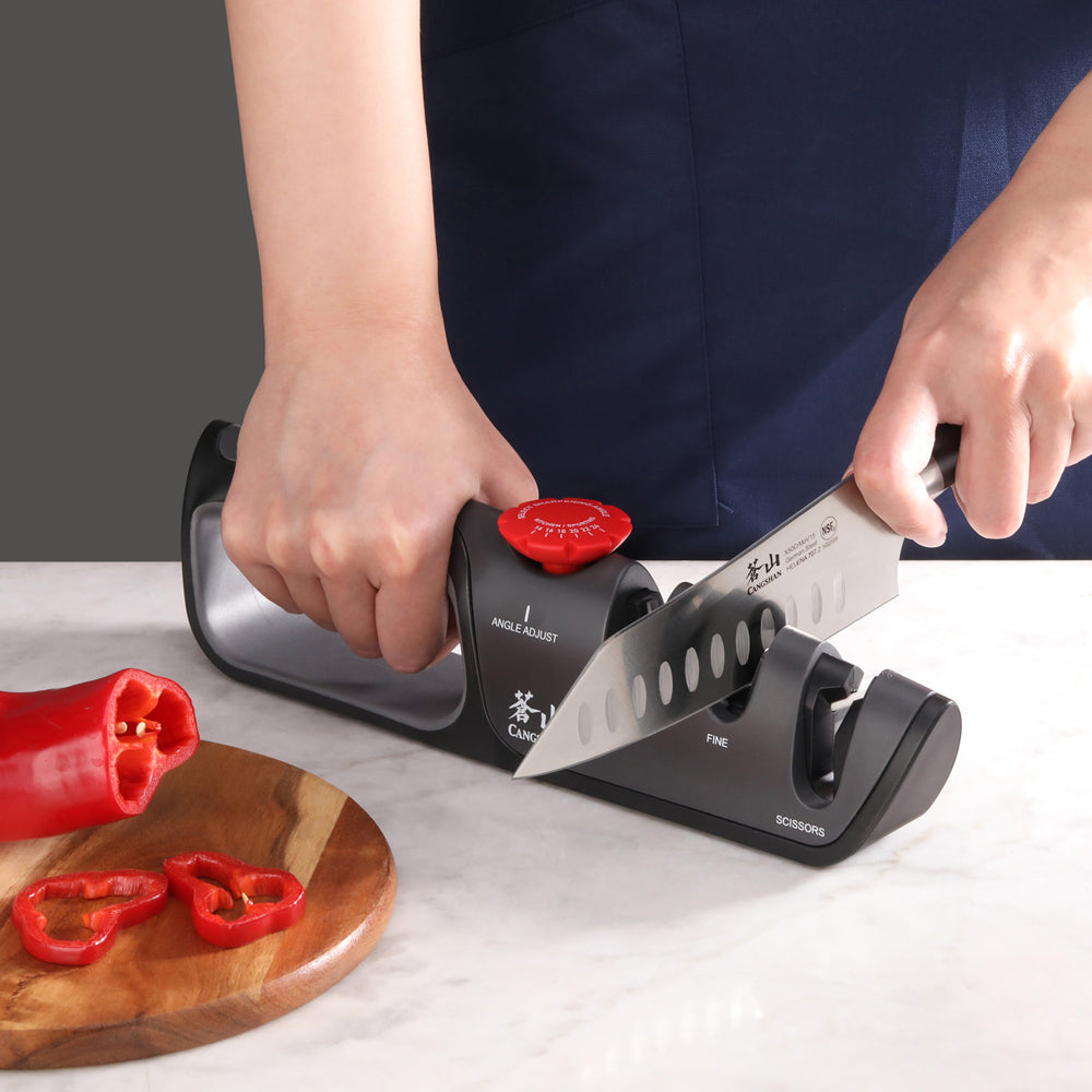 
                  
                    Load image into Gallery viewer, Cangshan 1026108 3-Stage Adjustable 14-24 Degree Professional Knife + Scissor Sharpener
                  
                