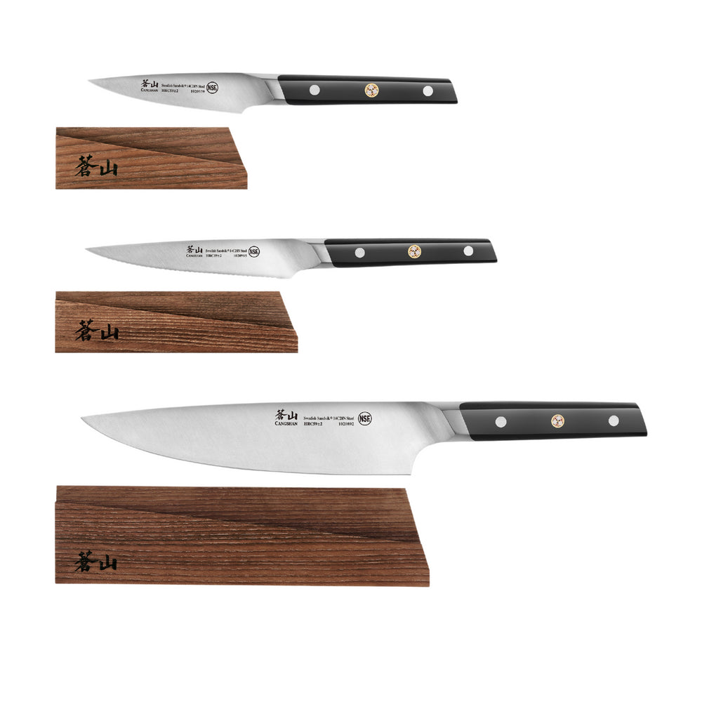
                  
                    Load image into Gallery viewer, TC Series 3-Piece Starter Knife Set with Ash Wood Sheaths, Forged Swedish 14C28N Steel, 1021196
                  
                