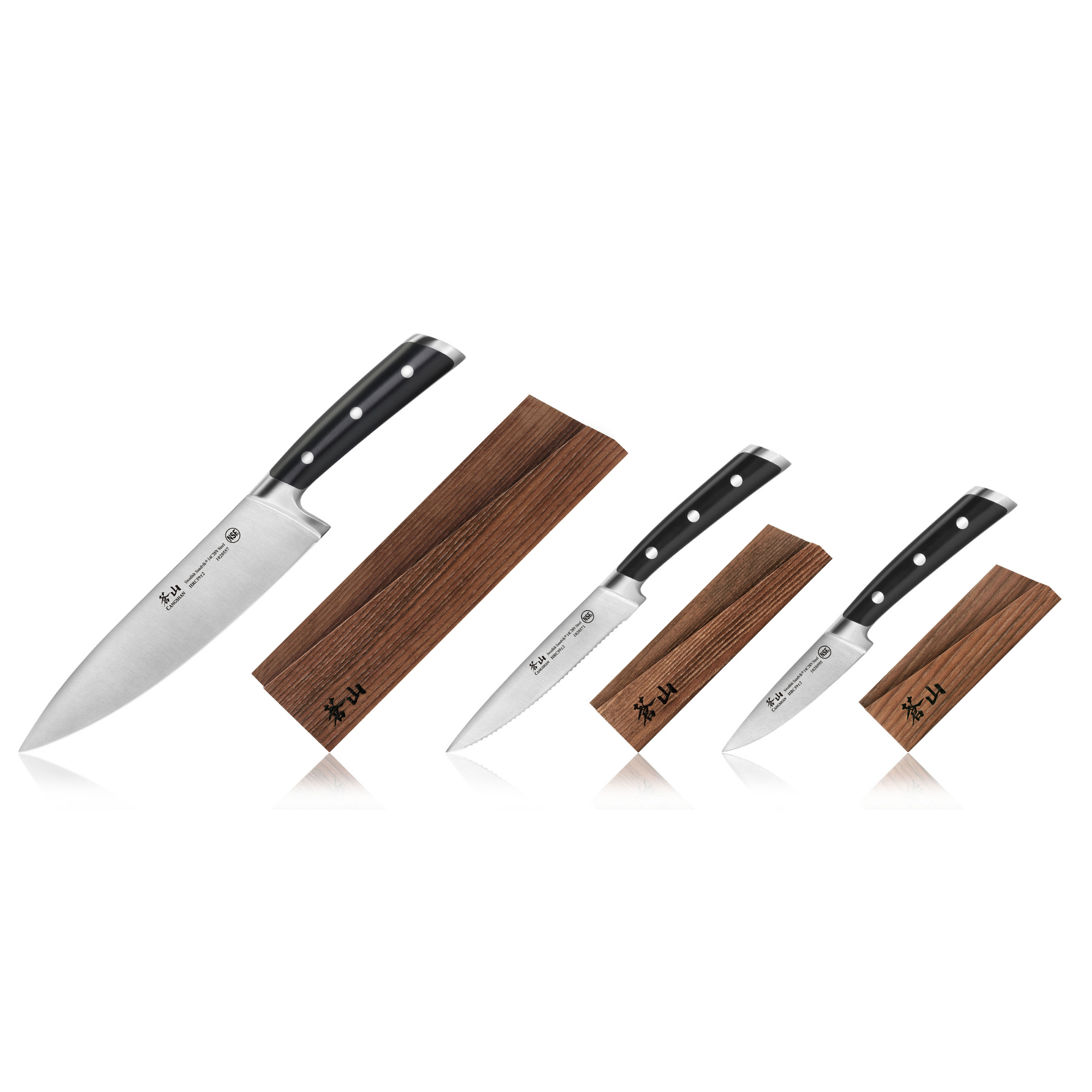 TS Series 3-Piece Starter Knife Set with Ash Wood Sheaths, Forged Swedish 14C28N Steel, 1020854