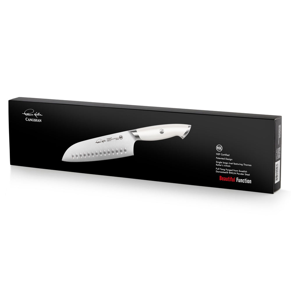 
                  
                    Load image into Gallery viewer, TKSC 7-Inch Santoku Knife, Forged Swedish Powder Steel, Thomas Keller Signature Collection, White, 1025460
                  
                